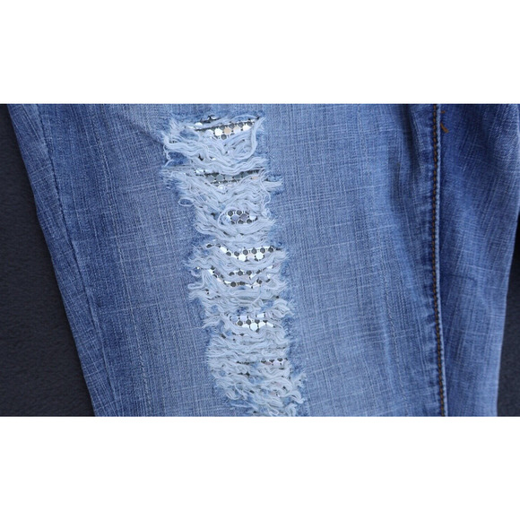 Allen B. by Allen Schwartz Women Blue Distressed Jeans 6 - Picture 5 of 16